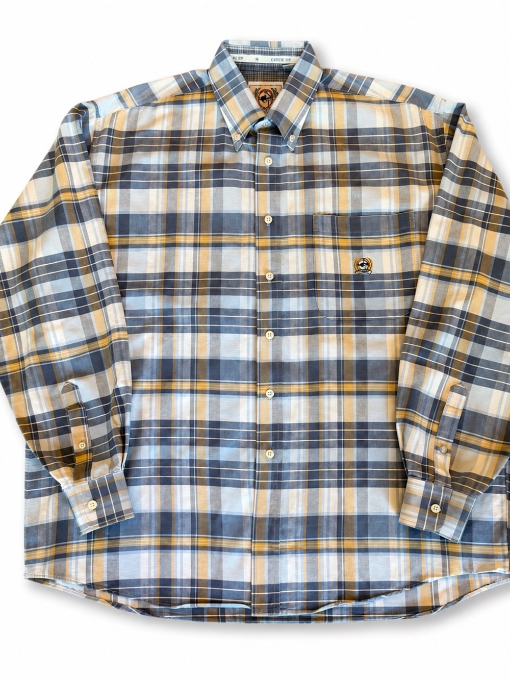 Cinch Mens Plaid Button-Down Shirt - Blue, Yellow & White